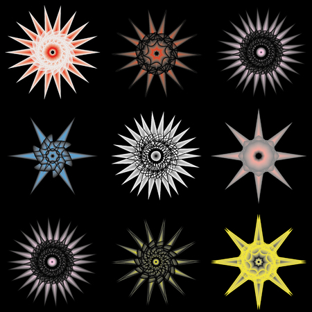 Holiday patterns of stars of snowflakes and flowers for gifts geometric pentagramのイラスト素材