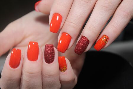Youth Red colors manicure, velvet