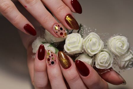 Manicure design nails Red glamorの写真素材
