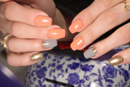 Manicure, bright design on the nailsの写真素材