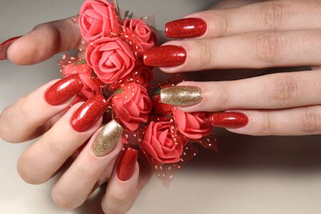 Manicure 2017 nails extensively bright redの写真素材