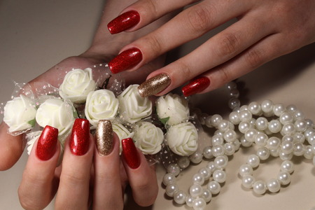 Gentle manicure nail design gel with lacquerの写真素材
