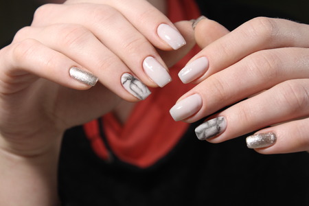 Professional nail manicure marble texture. Shaggy whiteの写真素材