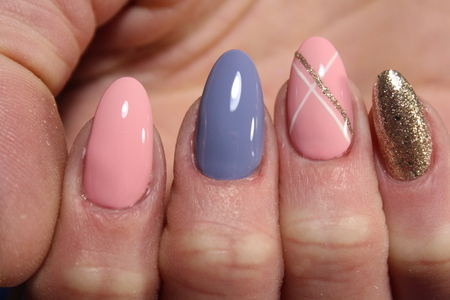 Stylish manicure nails color black and silverの写真素材