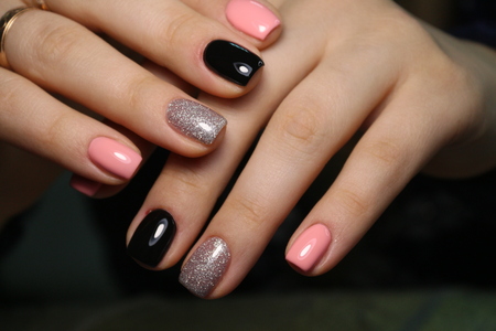 Amazing natural nails. Women's hands with clean manicure. Gel polish applied.の写真素材