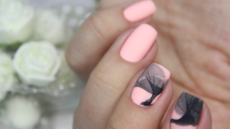 Fashion nails manicure on beautiful female handsの写真素材