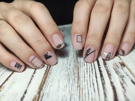 Hands Care. Hand With Pastel Nails In Sea Salt.の写真素材