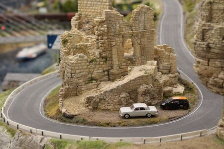 Diorama of the miniature modelling toy city showing the life scene in miniature as natural life in a small village.の写真素材