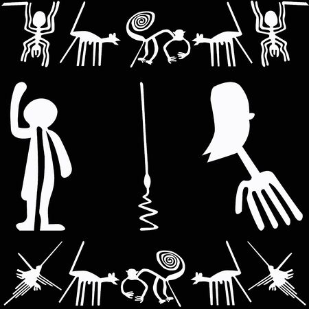alien symbols black and white vector pattern.のイラスト素材