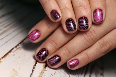 Amazing natural nails. Women's hands with clean manicure. Gel polish applied.の写真素材