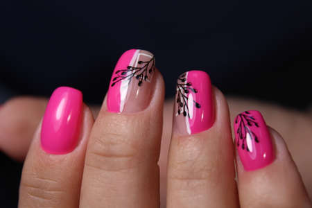 sexy pink manicure on long beautiful nailsの写真素材