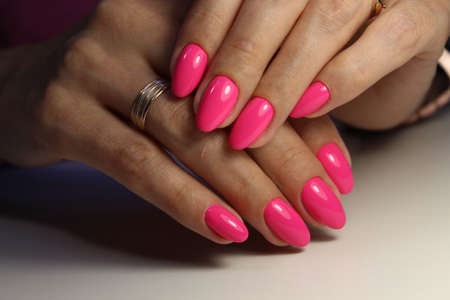 Amazing natural nails. Womens hands with clean manicureの写真素材