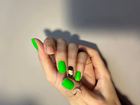 Amazing natural nails. Womens hands with clean manicureの写真素材