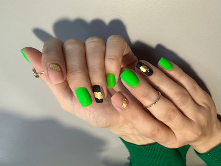 Closeup photo of a beautiful female handsの写真素材