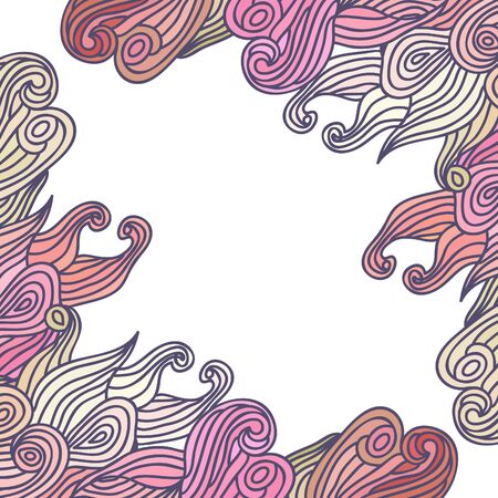 Vector color abstract hand-drawn hair pattern with waves and clouds.のイラスト素材
