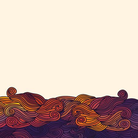 Vector color abstract hand-drawn hair pattern with waves and clouds.のイラスト素材