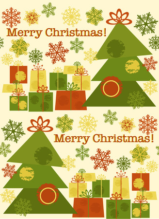 Cute seamless new year pattern with Christmas tree and gift boxesのイラスト素材