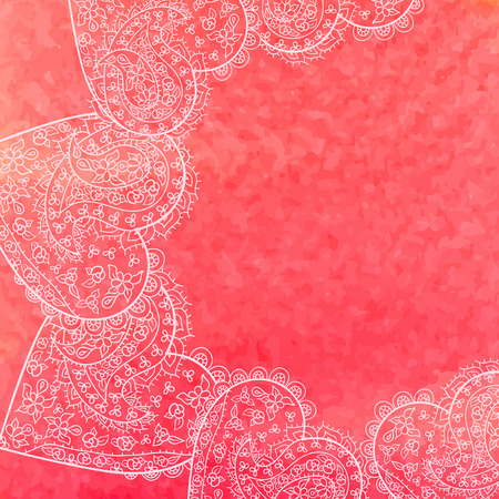 Lace hearts pattern on watercolor background, vector illustrationのイラスト素材