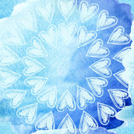 Hearts pattern on a watercolor background, vector illustrationのイラスト素材