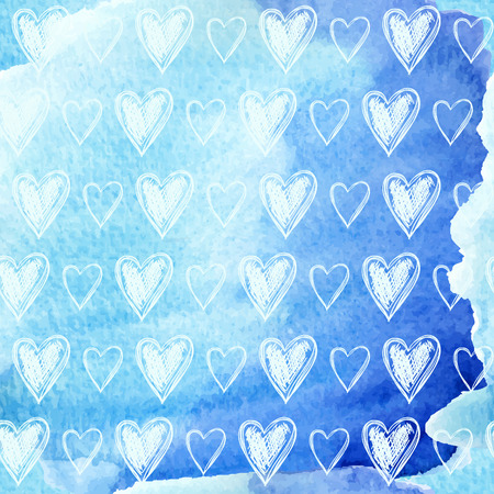 Hand drawn hearts on watercolor background, vector illustrationのイラスト素材