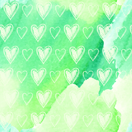 Hand drawn hearts on watercolor background, vector illustrationのイラスト素材