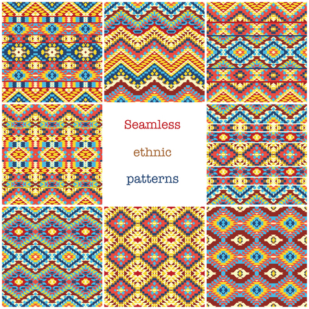 8 ethnic geometric pattern collection, vector illustrationのイラスト素材