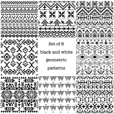 8 ethnic geometric pattern collection, vector illustrationのイラスト素材