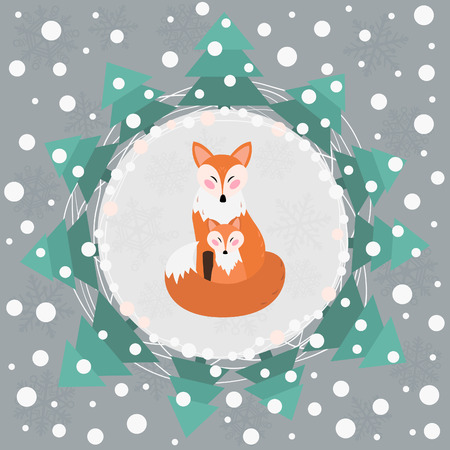 Card with red foxes in winterのイラスト素材