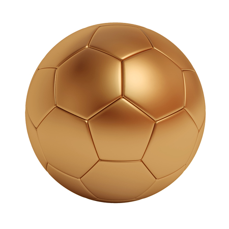Bronze soccer ball isolated on white backgroundの写真素材