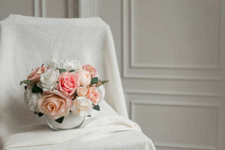 beautiful bouquet of artificial decorative flowersの写真素材
