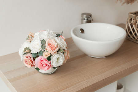 Interior design of room with beautiful flowersの写真素材