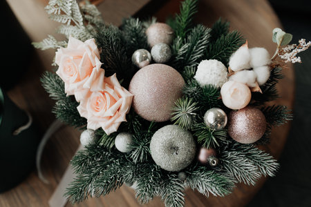 new year decorations in home decor. New Year's and Christmas. Giftsの写真素材