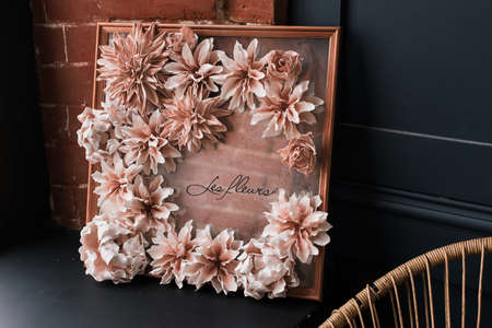 A room decorated with artificial flowers. Decor options. Flower compositionの写真素材
