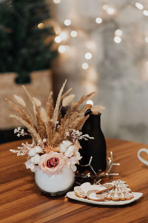 decoration of the New Year's table. Lovely new year and christmas. giftsの写真素材