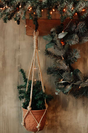 the wall of the house is decorated for the holiday. New Year's and Christmas. Decorationの写真素材