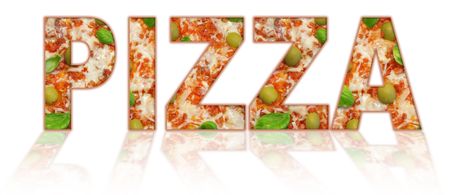 inscription "pizza" isolated on whiteの写真素材