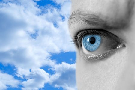 man look in blue skyの写真素材