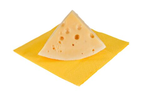 cheese on napkin isolated on whiteの写真素材