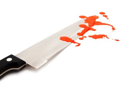 knife with blood isolated on white