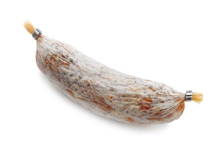 salami isolated on white backgroundの写真素材
