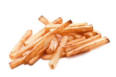 fried potato isolated on whiteの写真素材