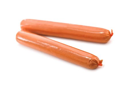 two sausage isolated on whiteの写真素材