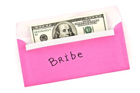 pink envelope with money isolated on whiteの写真素材