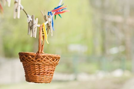 braiding basket drying on ropeの写真素材