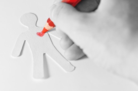 red heart drawing on paper peopleの写真素材