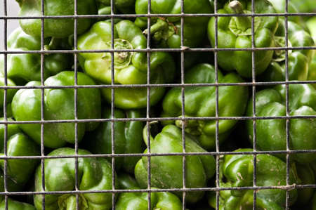 Ripe green pepper in cageの写真素材