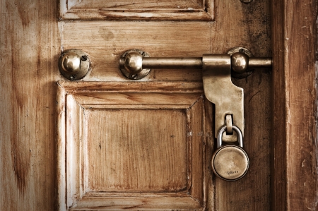 old door and lock closeupの写真素材