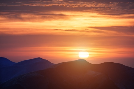 beauty purple sunset on mountainの写真素材