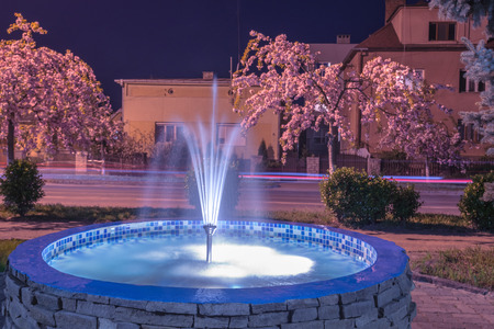 fountain in evening Uzhhorod cityの写真素材