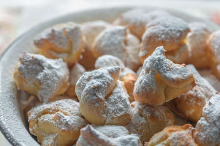 baking bun on plate closeupの写真素材